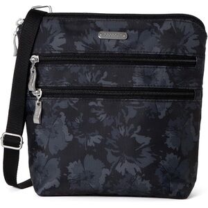 Baggallini Essential Crossbody Bag in a black and gray floral